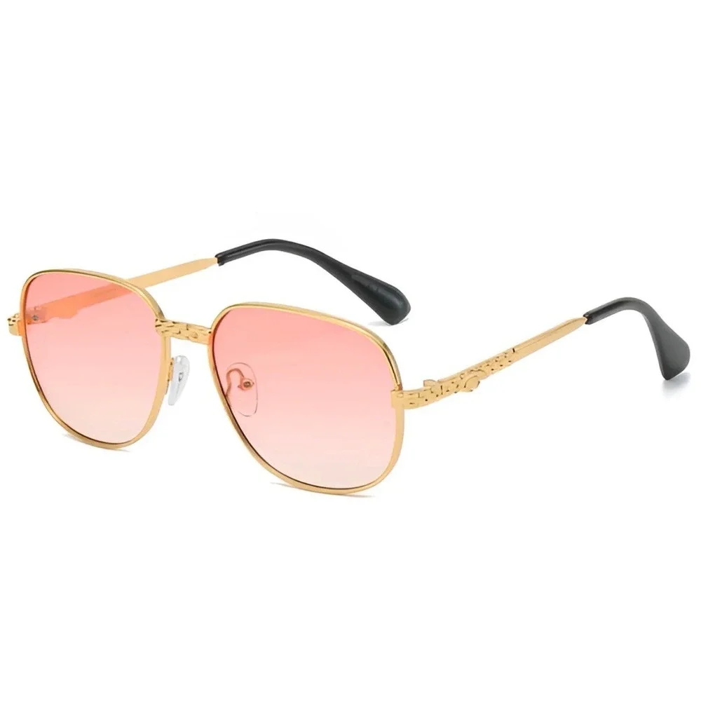 Gold Square Fashion Sunglasses Pink Gradient Lens‎ Retro 70s Braided Temple Mens